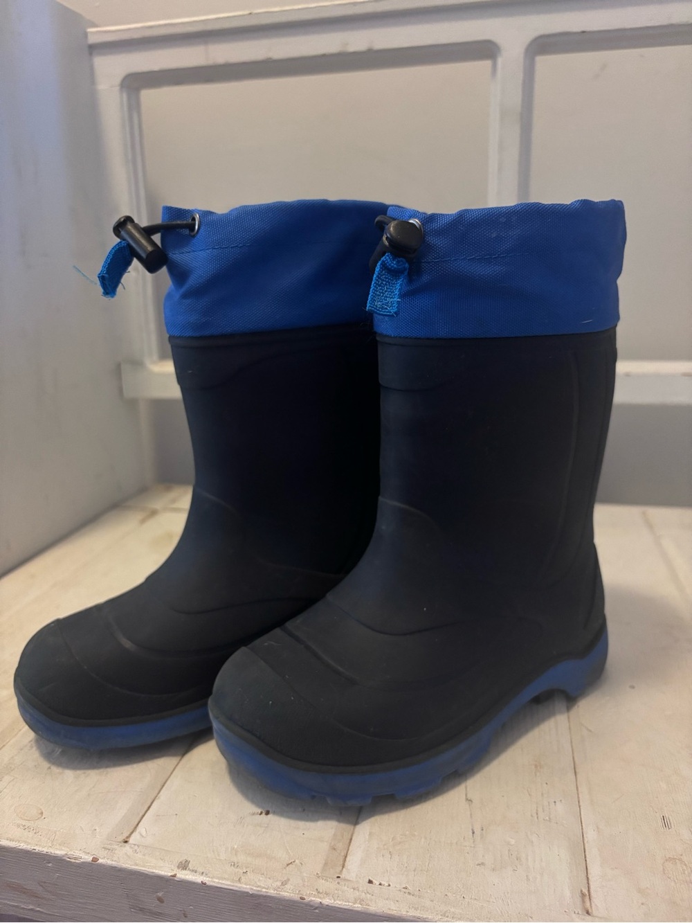 Kamik Kids Black and Blue Waterproof Rain Boots with Adjustable Cuff